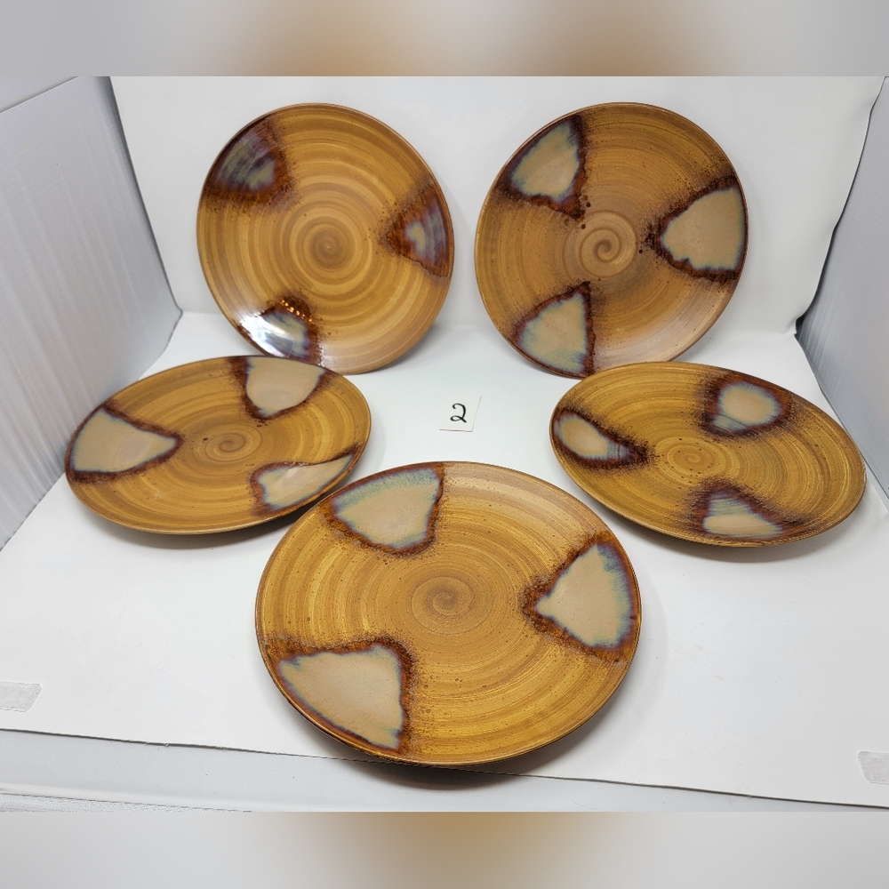 5 Sango Splash Brown Stoneware Drip Glaze 11 inch plates in great condition!